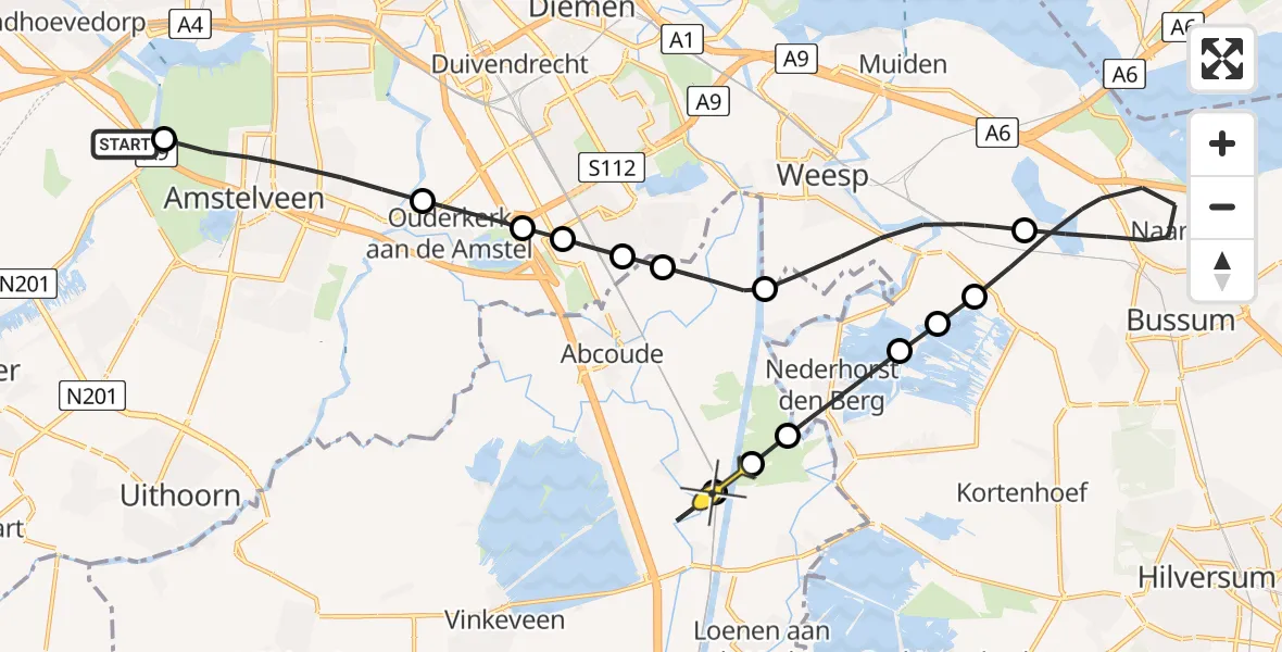 Routekaart van de vlucht: Politiehelikopter naar Baambrugge, Kraayveldstraat