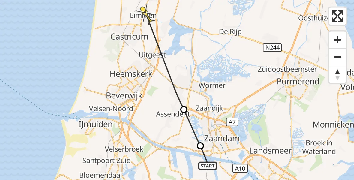 Routekaart van de vlucht: Lifeliner 1 naar Limmen, Overtoom