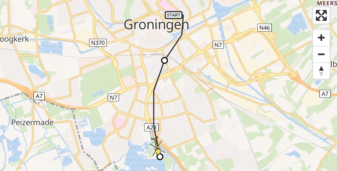 Routekaart van de vlucht: Lifeliner 4 naar Groningen, Hereweg