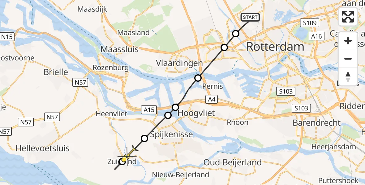 Routekaart van de vlucht: Lifeliner 2 naar Simonshaven, Van der Duijn van Maasdamweg