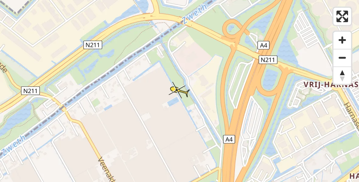 Routekaart van de vlucht: Politieheli naar Den Hoorn