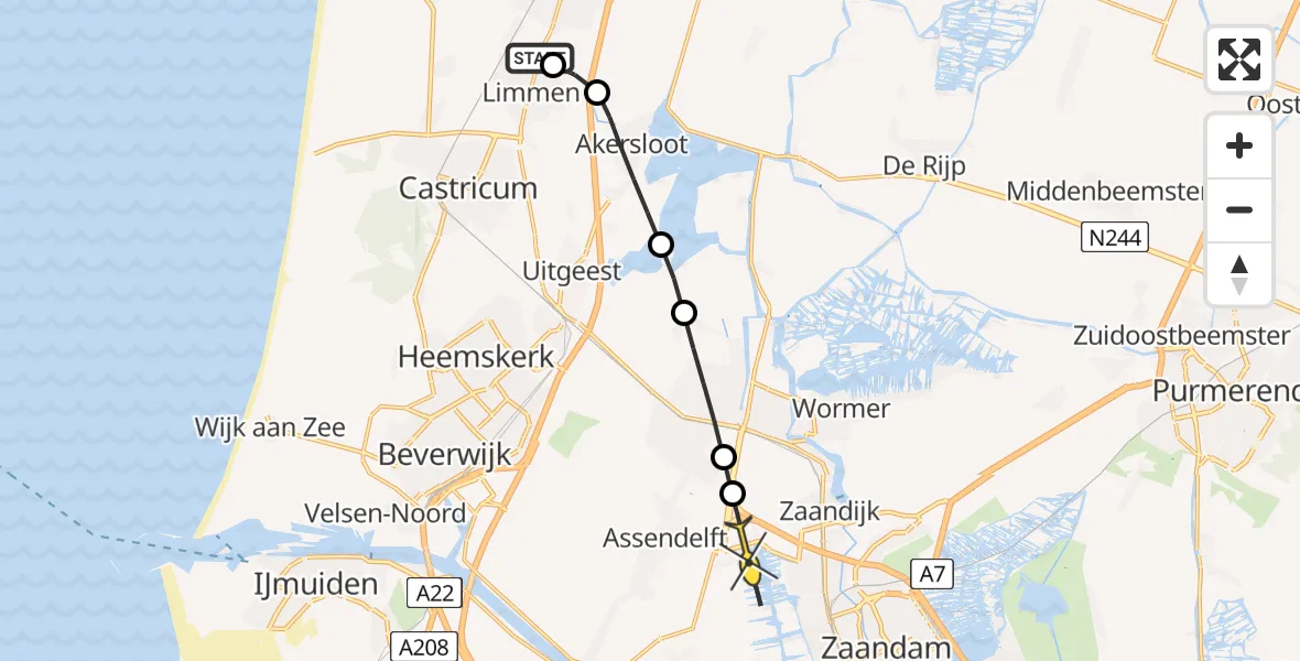 Routekaart van de vlucht: Lifeliner 1 naar Westzaan, Kromme Sloot