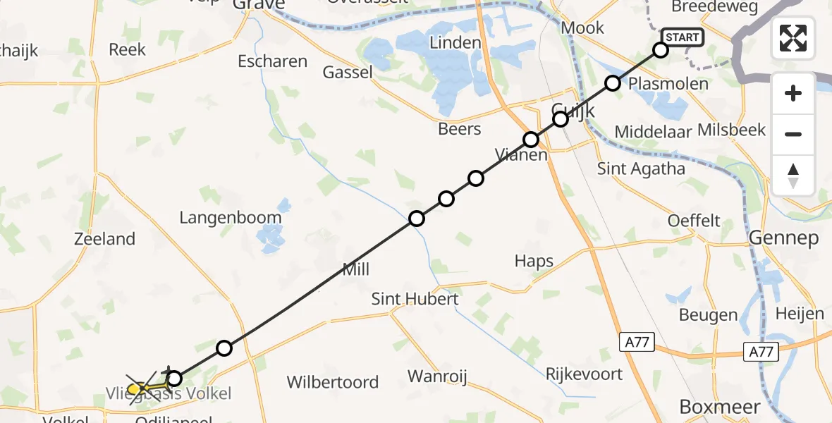 Routekaart van de vlucht: Lifeliner 3 naar Vliegbasis Volkel, Rijksweg