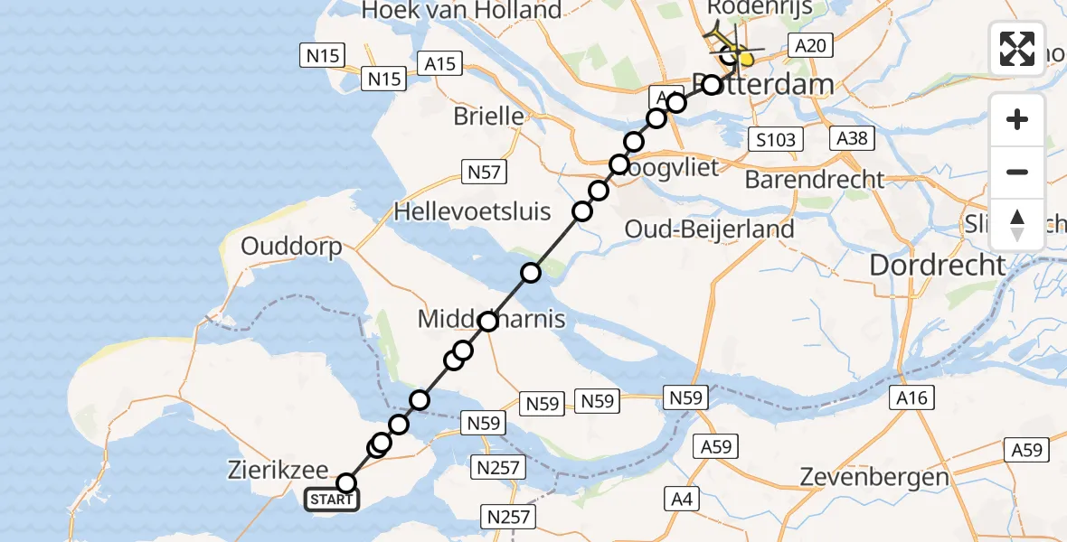 Routekaart van de vlucht: Lifeliner 2 naar Rotterdam The Hague Airport, Bloteweg