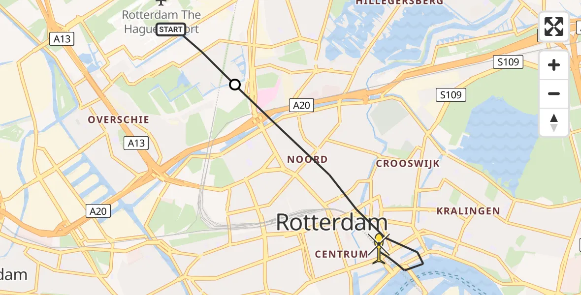 Routekaart van de vlucht: Lifeliner 2 naar Rotterdam, Van der Duijn van Maasdamweg