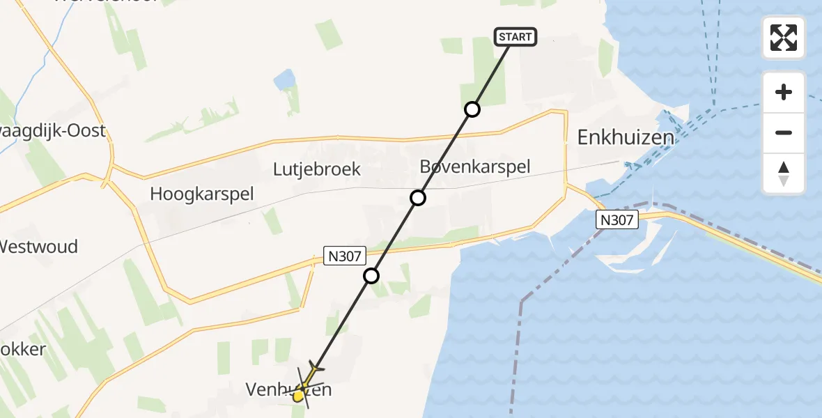 Routekaart van de vlucht: Politiehelikopter naar Venhuizen, De Gouw