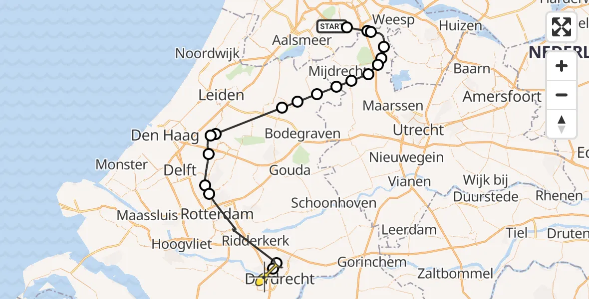 Routekaart van de vlucht: Politieheli naar Zwijndrecht, Lindenlaan