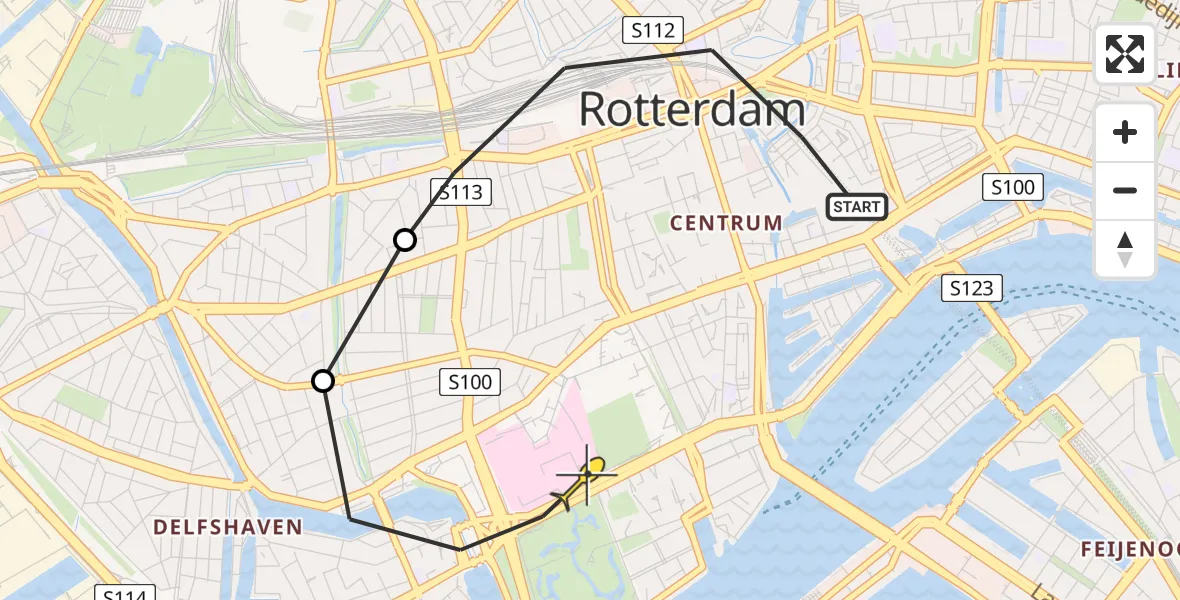 Routekaart van de vlucht: Lifeliner 2 naar Erasmus MC, Proveniersplein