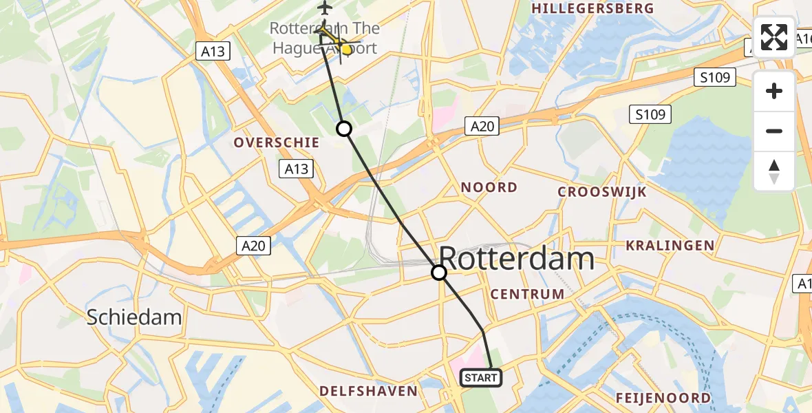 Routekaart van de vlucht: Lifeliner 2 naar Rotterdam The Hague Airport, Gerrit Sterkmanplein