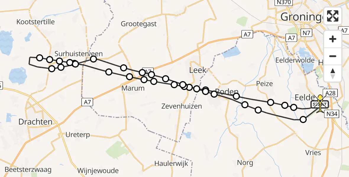 Routekaart van de vlucht: Lifeliner 4 naar Groningen Airport Eelde, Lugtenbergerweg