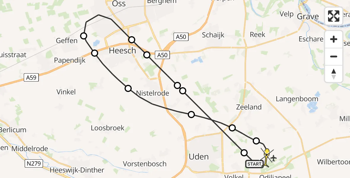 Routekaart van de vlucht: Lifeliner 3 naar Vliegbasis Volkel, Jagersveld