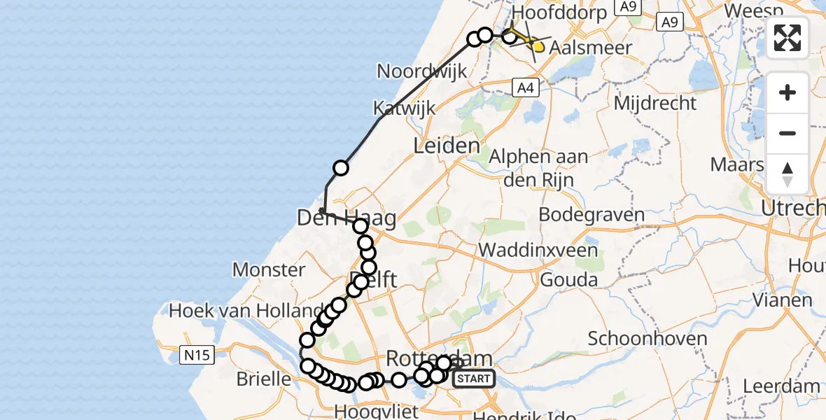 Routekaart van de vlucht: Politieheli naar Nieuw-Vennep, Feijenoordhaven