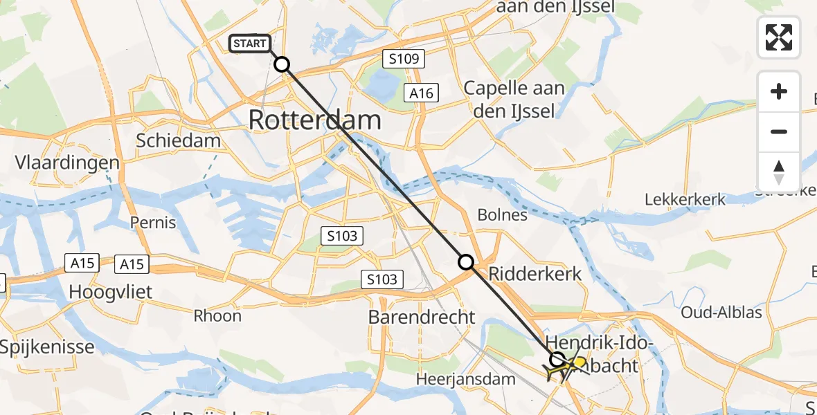 Routekaart van de vlucht: Lifeliner 2 naar Hendrik-Ido-Ambacht, Zestienhoven