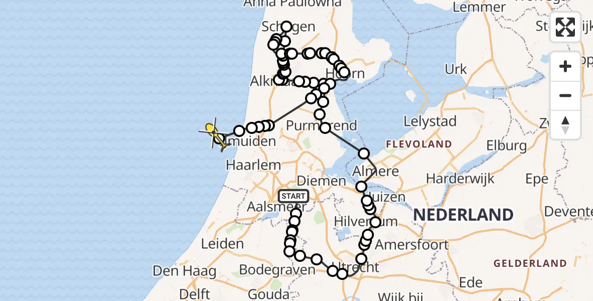 Routekaart van de vlucht: Politiehelikopter naar Maalderij