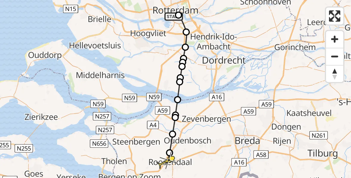 Routekaart van de vlucht: Lifeliner 2 naar Roosendaal, Maaskade