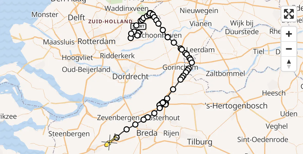Routekaart van de vlucht: Politiehelikopter naar Breda International Airport, Bosweg