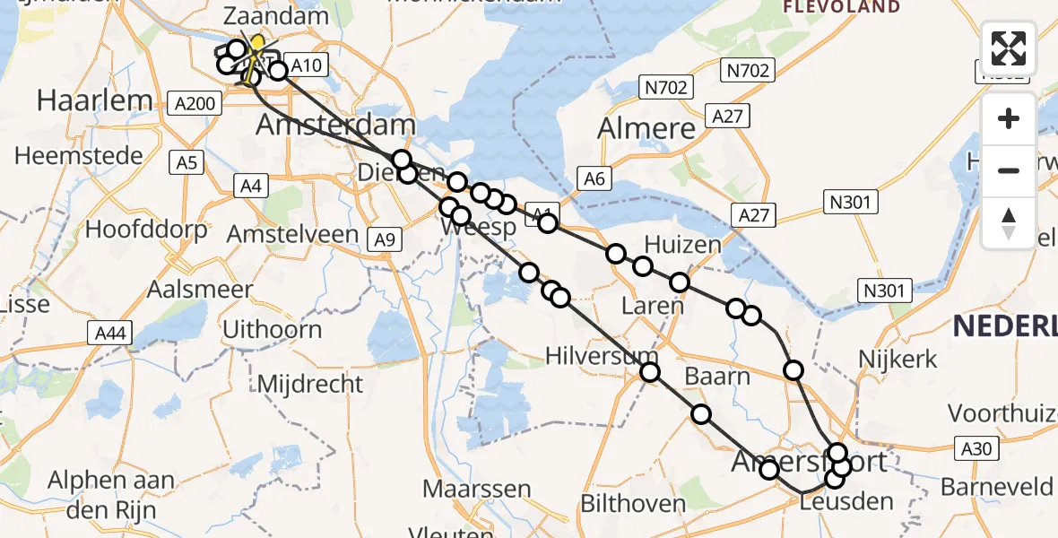 Routekaart van de vlucht: Lifeliner 1 naar Amsterdam Heliport, Westhavenweg