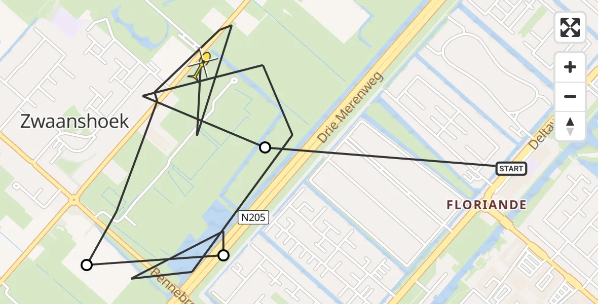 Routekaart van de vlucht: Politiehelikopter naar Zwaanshoek, Goudriaanstraat