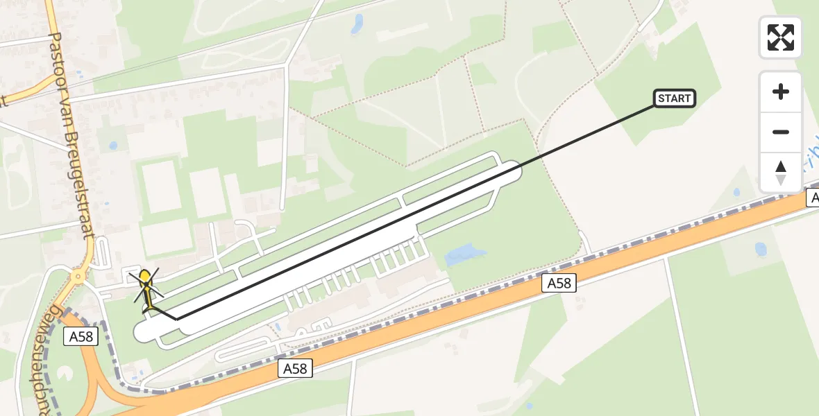 Routekaart van de vlucht: Politiehelikopter naar Breda International Airport, Pastoor van Breugelstraat