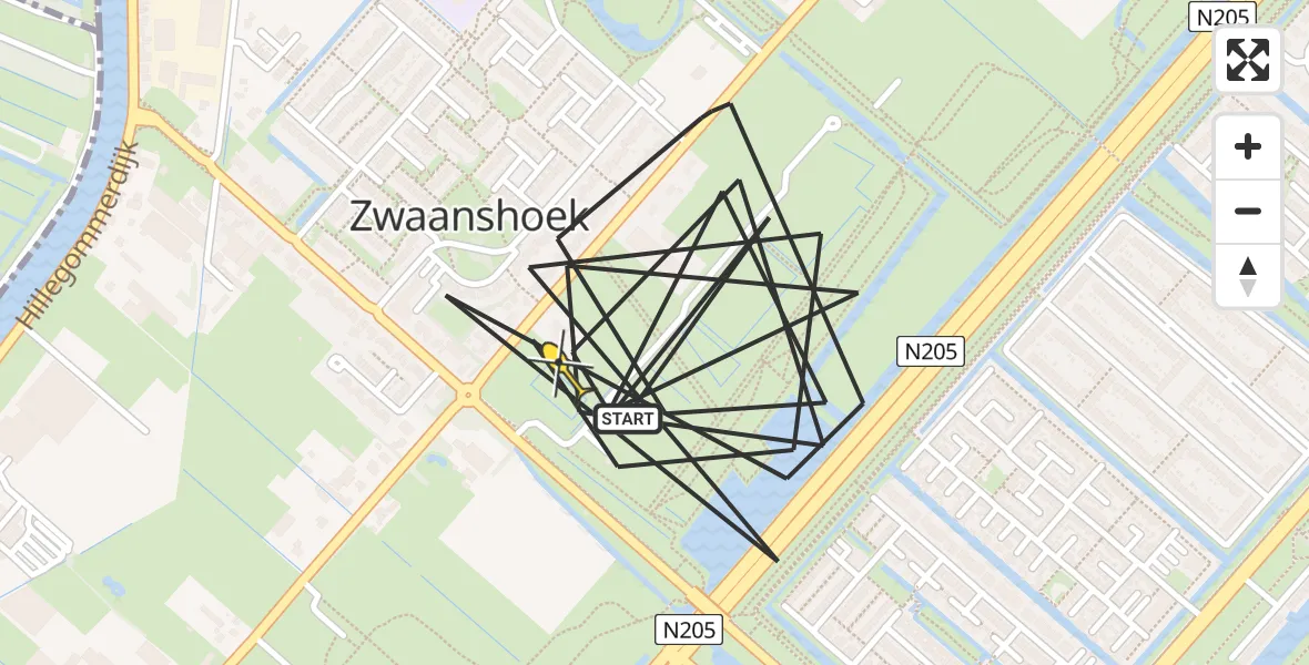 Routekaart van de vlucht: Politiehelikopter naar Zwaanshoek, Spieringweg