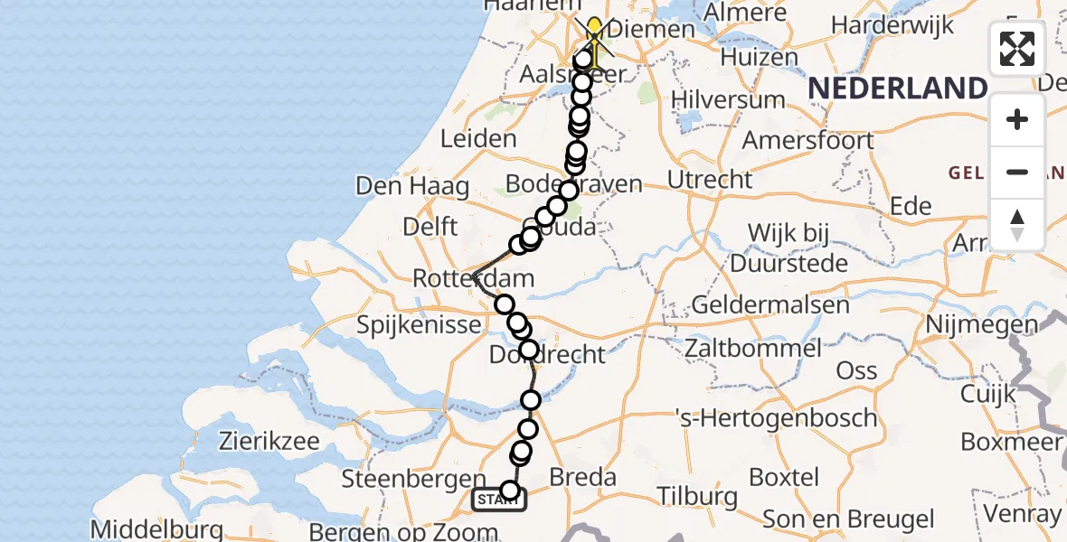 Routekaart van de vlucht: Politiehelikopter naar Schiphol, Oude Bredasepostbaan