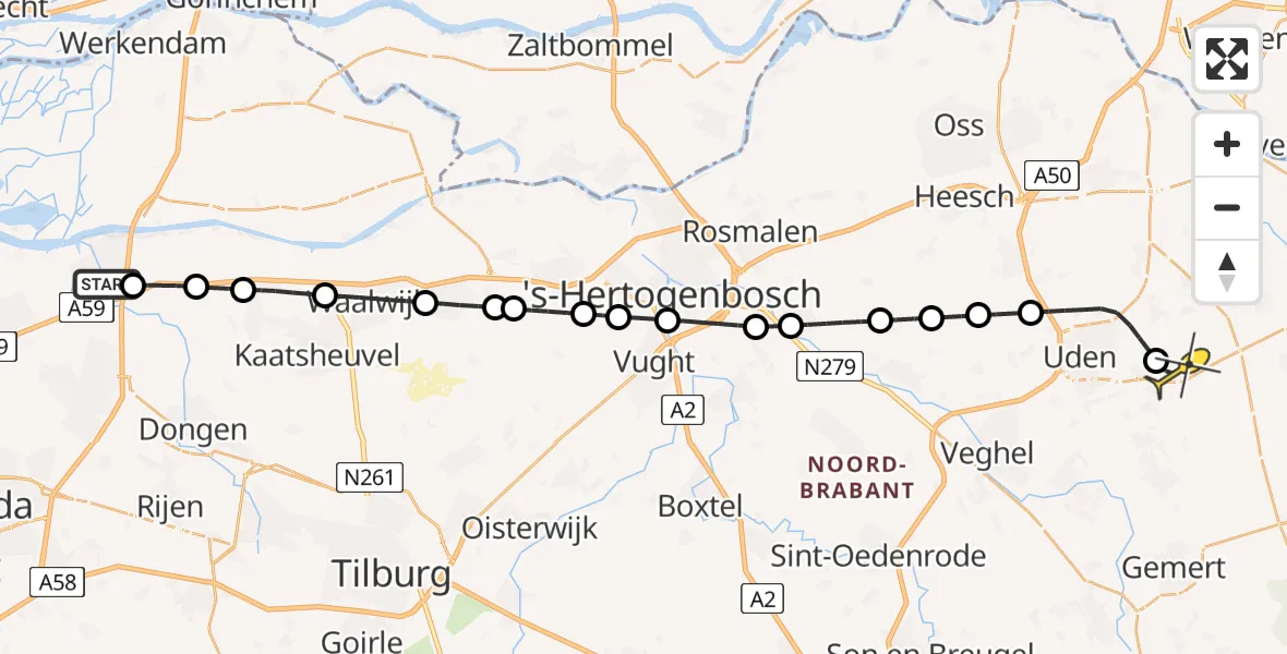 Routekaart van de vlucht: Lifeliner 3 naar Vliegbasis Volkel, Kerklaan