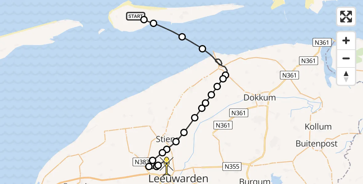 Routekaart van de vlucht: Ambulanceheli naar Vliegbasis Leeuwarden, Pollen