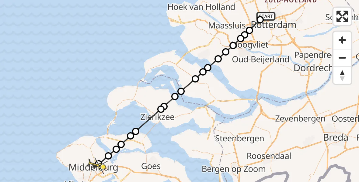 Routekaart van de vlucht: Lifeliner 2 naar Middelburg, Achterdijk