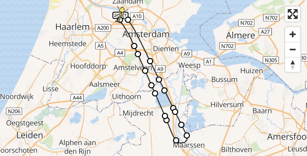 Routekaart van de vlucht: Lifeliner 1 naar Amsterdam Heliport, Kajuitpad