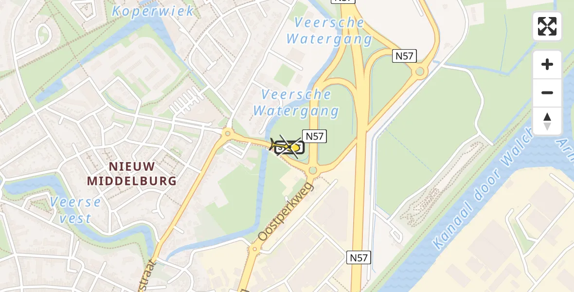 Routekaart van de vlucht: Lifeliner 2 naar Middelburg, Oostperkweg