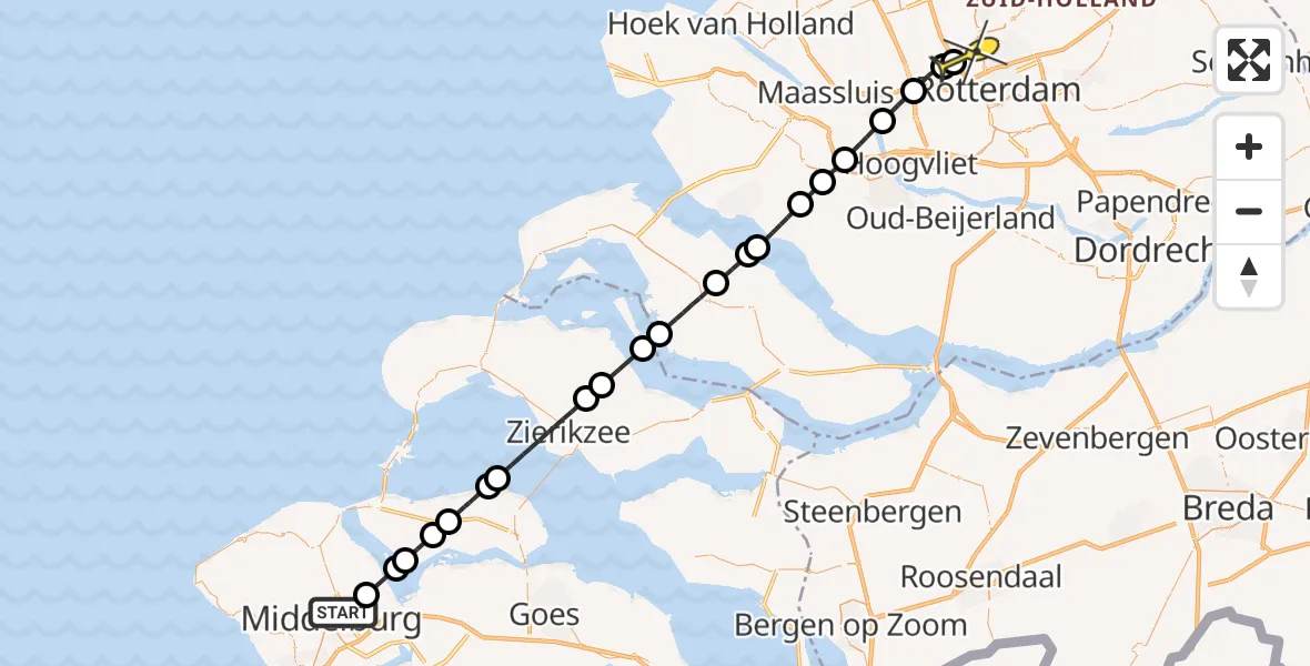 Routekaart van de vlucht: Lifeliner 2 naar Rotterdam The Hague Airport, Veers Jaagpad