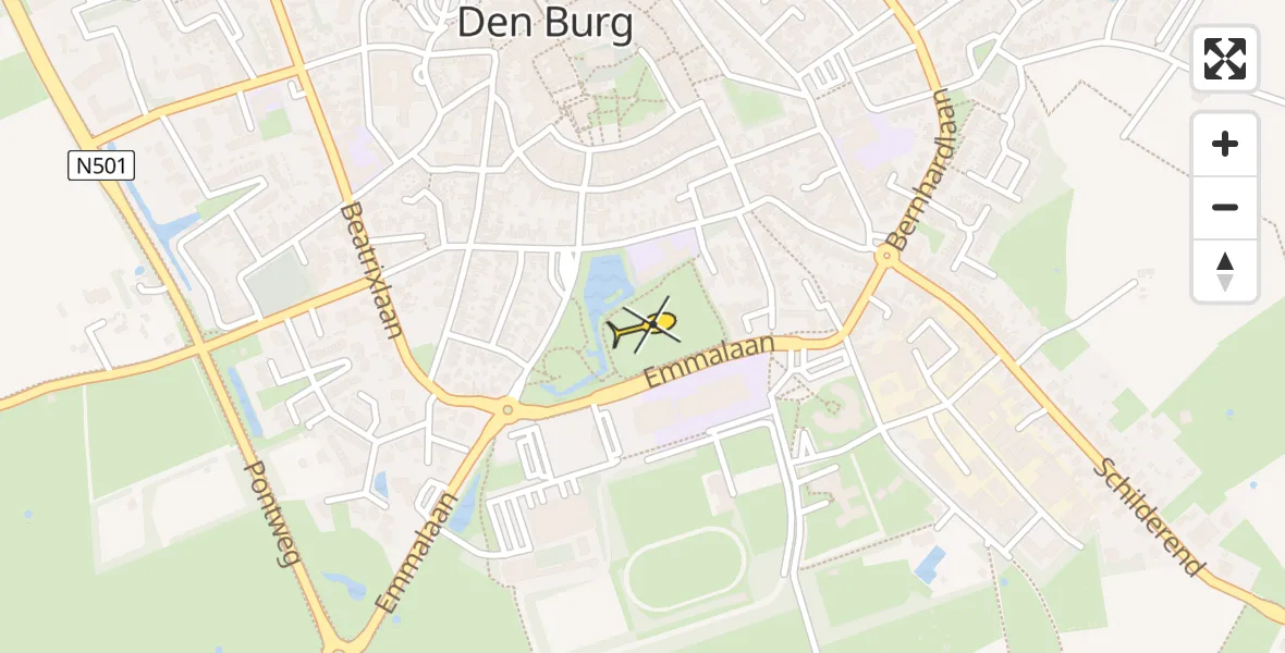 Routekaart van de vlucht: Ambulanceheli naar Den Burg