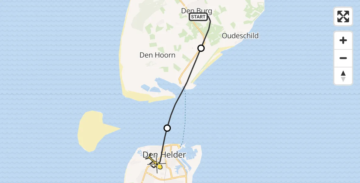 Routekaart van de vlucht: Ambulancehelikopter naar Den Helder, Schilderweg