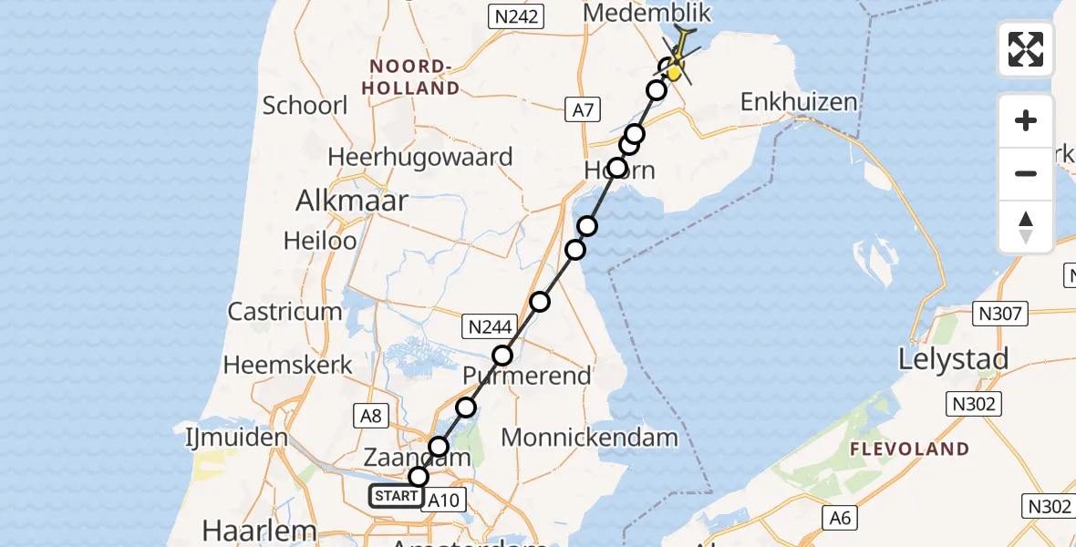 Routekaart van de vlucht: Lifeliner 1 naar Wervershoof, Lipariweg