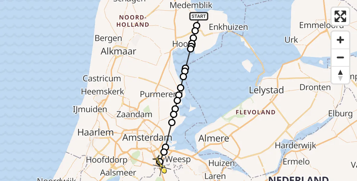 Routekaart van de vlucht: Lifeliner 1 naar Academisch Medisch Centrum (AMC), Neuvel