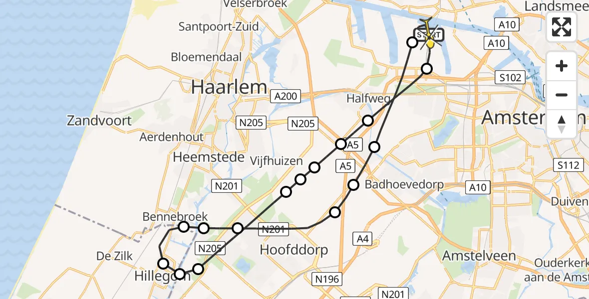 Routekaart van de vlucht: Lifeliner 1 naar Amsterdam Heliport, Hornweg