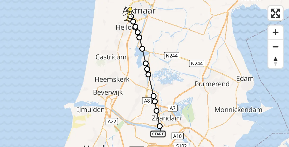 Routekaart van de vlucht: Lifeliner 1 naar Alkmaar, Grote Tocht