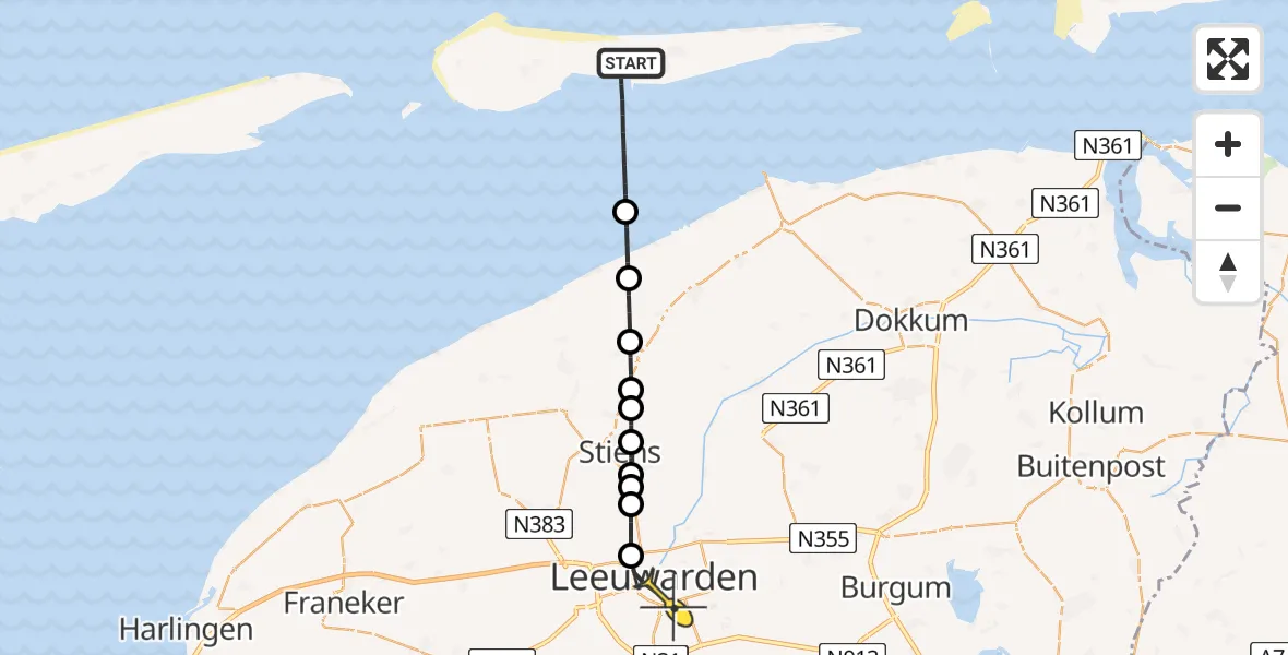 Routekaart van de vlucht: Ambulanceheli naar Leeuwarden, Achterdijken