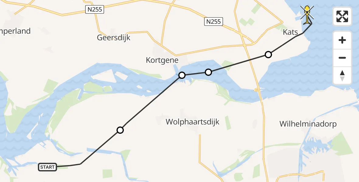 Routekaart van de vlucht: Kustwachthelikopter naar Kats, Calandweg