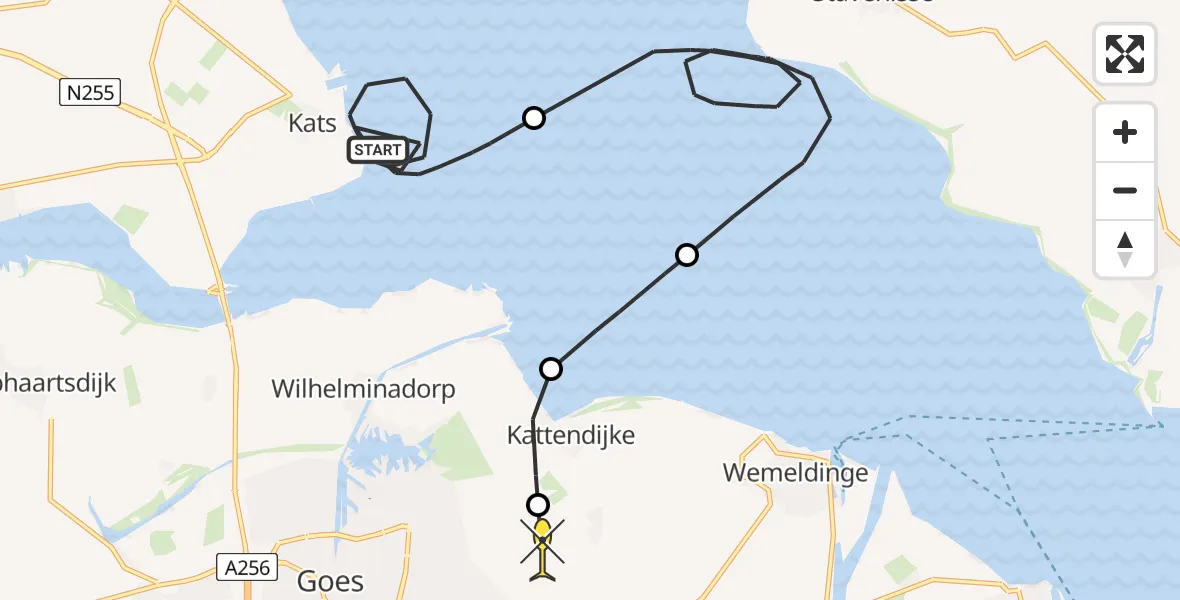 Routekaart van de vlucht: Kustwachthelikopter naar Kloetinge, Oosterschelde