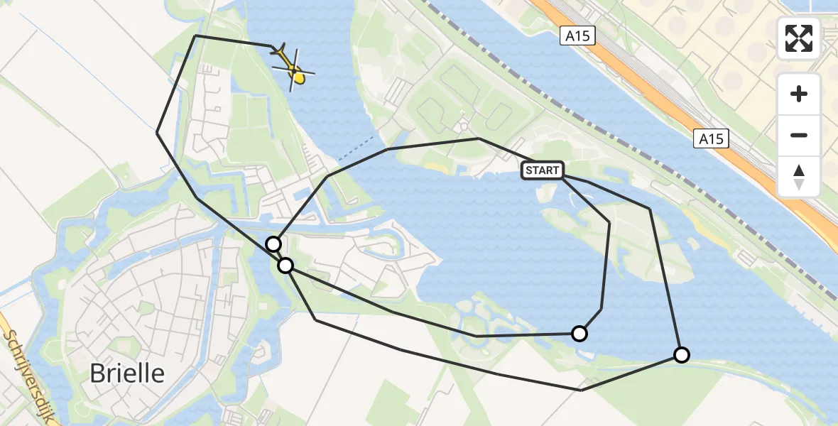 Routekaart van de vlucht: Politiehelikopter naar Brielle, Vaarwater benoorden Middenplaat