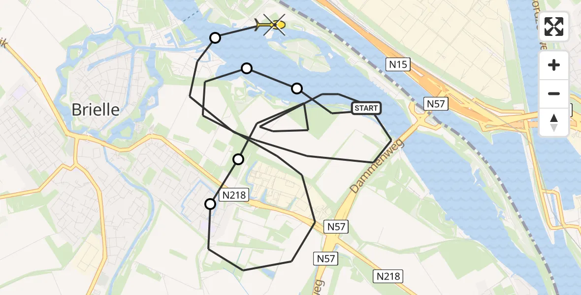 Routekaart van de vlucht: Politieheli naar Brielle, Veckhoekse Ringdijk