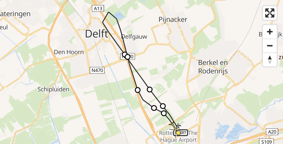 Routekaart van de vlucht: Lifeliner 2 naar Rotterdam The Hague Airport, Brandenburgbaan