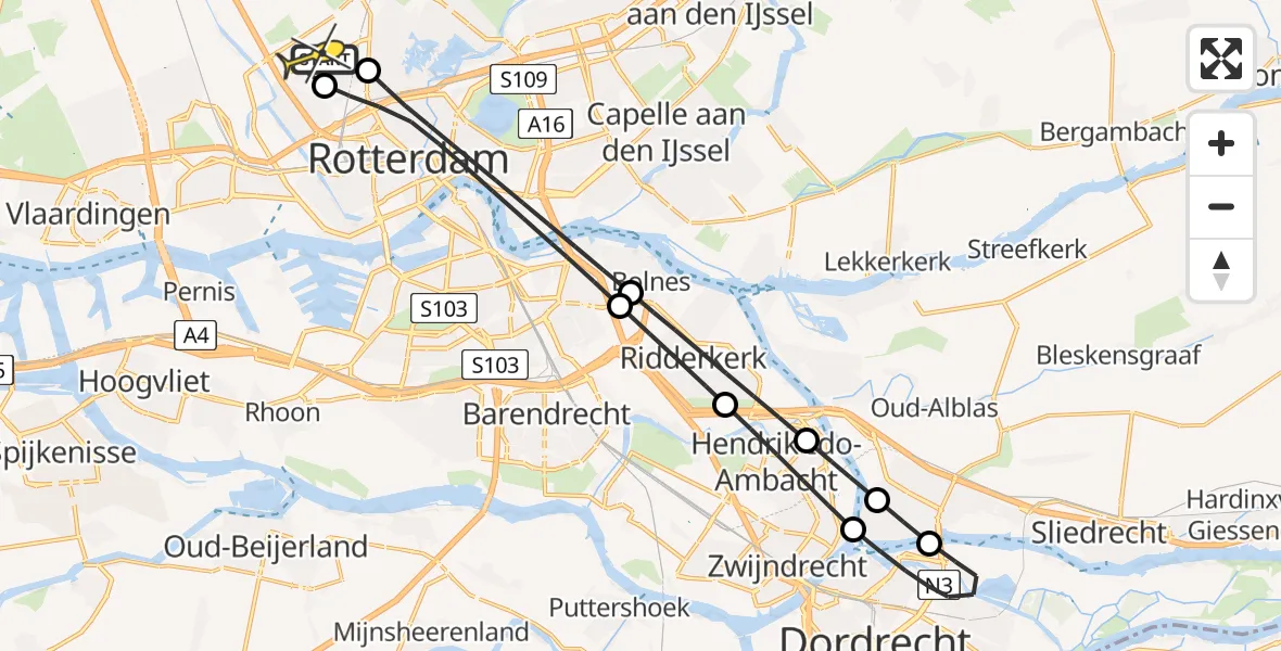 Routekaart van de vlucht: Lifeliner 2 naar Rotterdam The Hague Airport, Petristraat