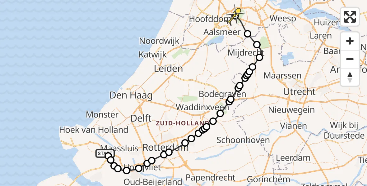 Routekaart van de vlucht: Politiehelikopter naar Schiphol, Veckhoekse Sluisweg