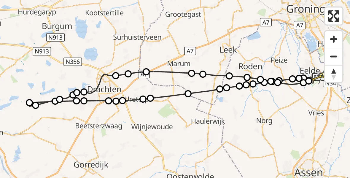 Routekaart van de vlucht: Lifeliner 4 naar Groningen Airport Eelde, Molenweg