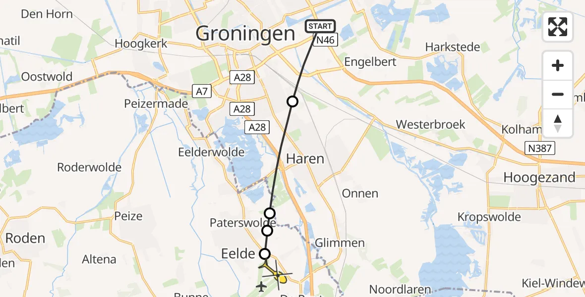 Routekaart van de vlucht: Lifeliner 4 naar Groningen Airport Eelde, Gdanskweg