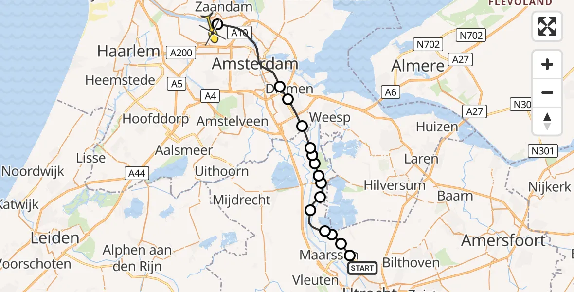 Routekaart van de vlucht: Lifeliner 1 naar Amsterdam Heliport, Arkansasdreef