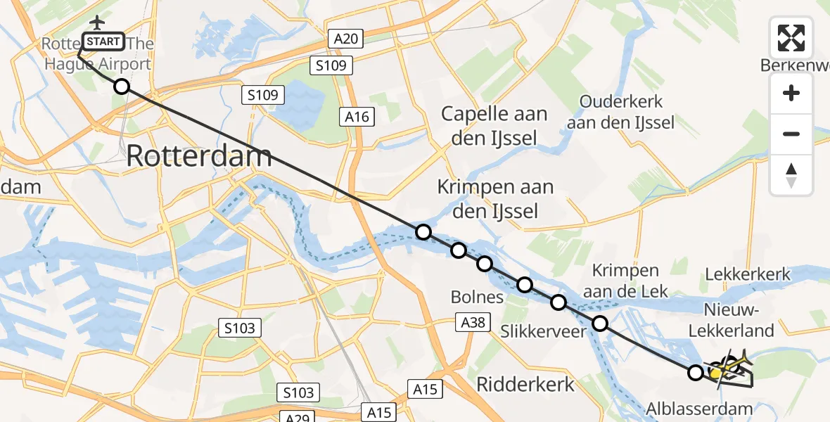 Routekaart van de vlucht: Lifeliner 2 naar Nieuw-Lekkerland, Pilotenpad