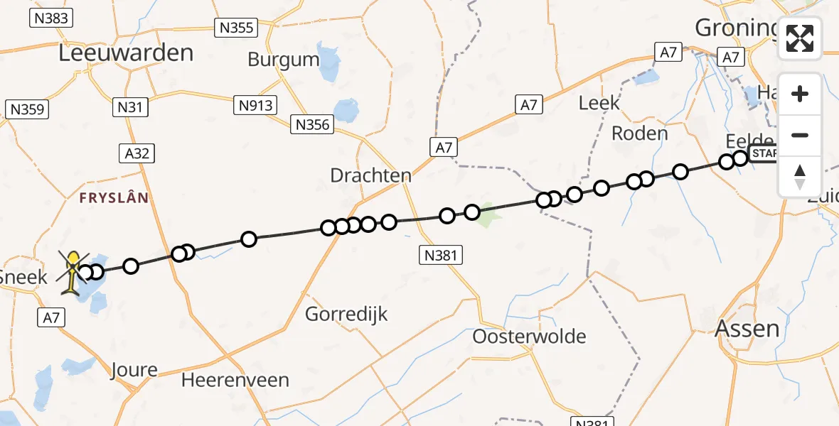Routekaart van de vlucht: Lifeliner 4 naar Offingawier, Veldkampweg